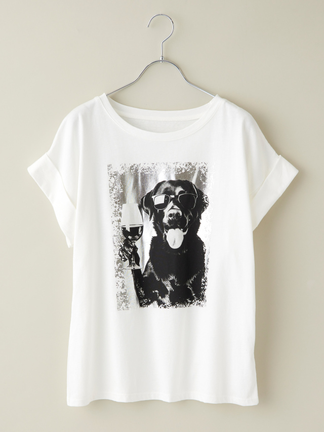 プリマシェレル dog wear ツイード&ベルベットリボン ベロアカットソー サングラスDOGモノクロTシャツ la primavera online store