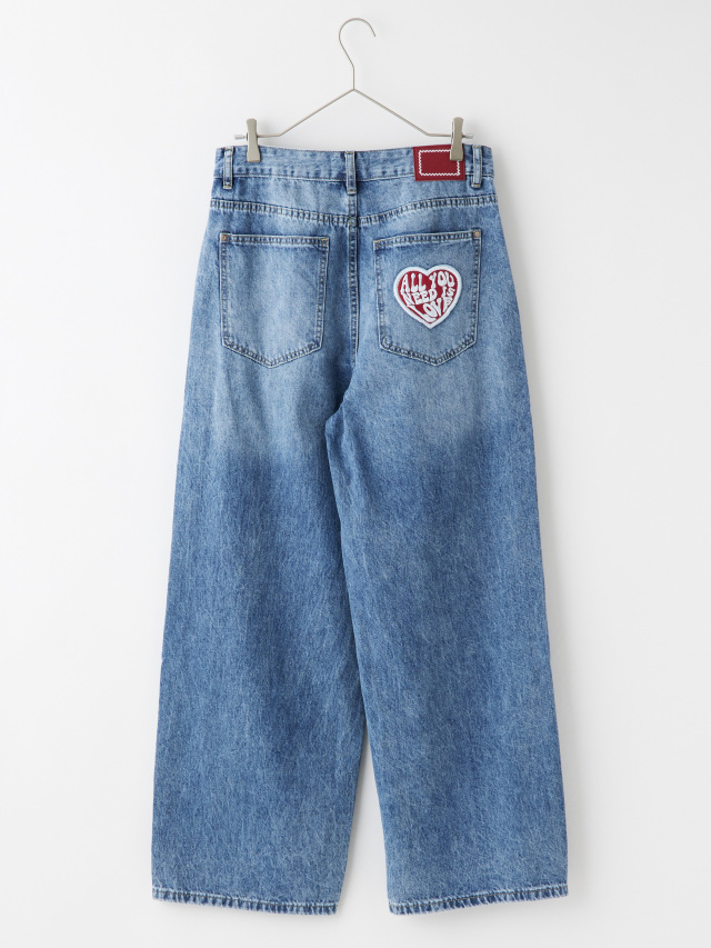 ハートワッペン付きワイドデニムパンツ la primavera online store