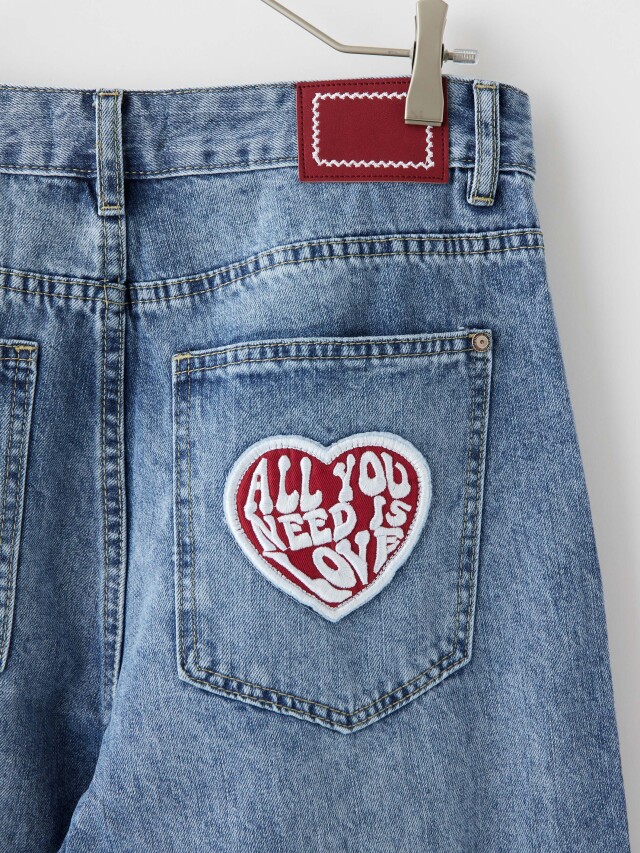 ハートワッペン付きワイドデニムパンツ la primavera online store
