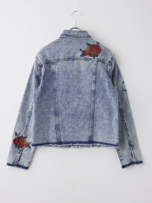 ローズ刺繍入り切りっぱなしデニムジャケット la primavera