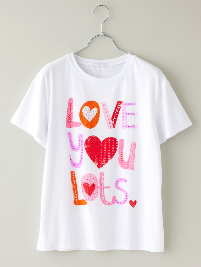 ラインストーン英字ロゴTシャツ