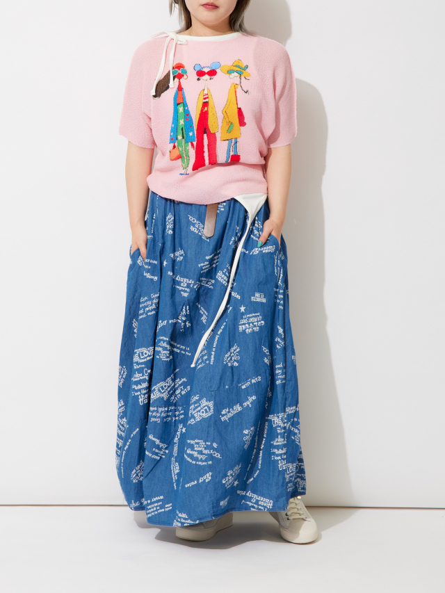 レザーベルト付きプリントデニムフレアスカート la primavera online store