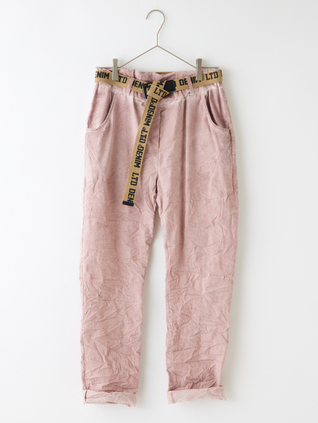 ベルト付きシワ加工ストレッチカラーパンツ la primavera online store