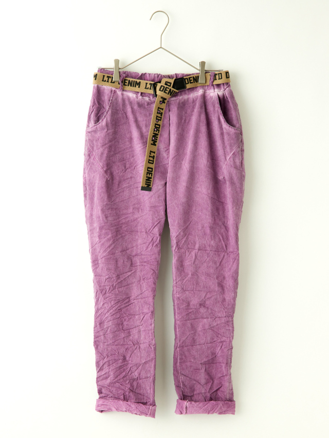 ベルト付きシワ加工ストレッチカラーパンツ la primavera online store