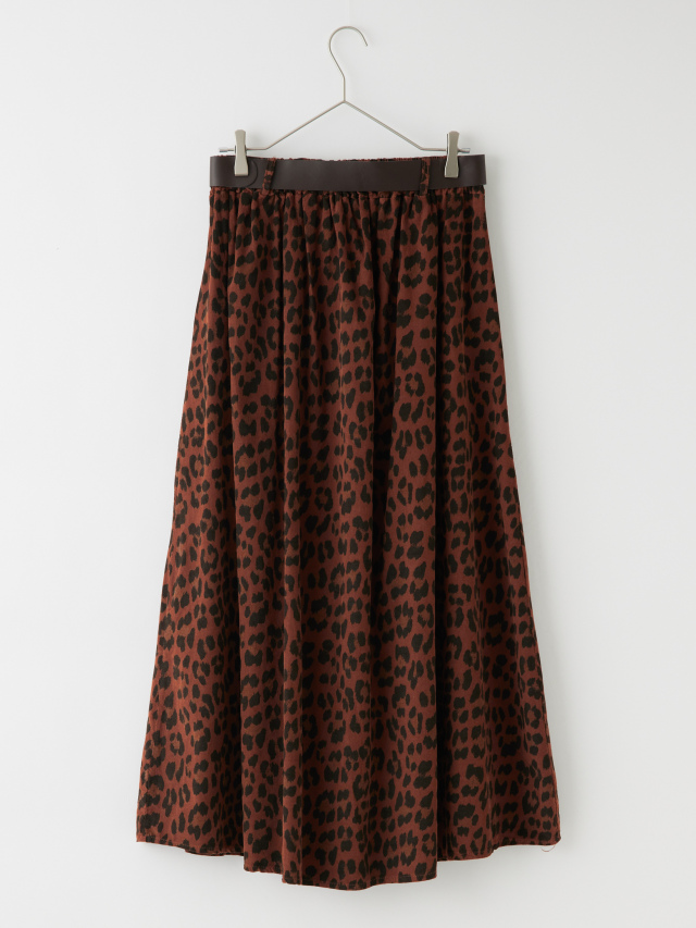 ベルト付きレオパードタックスカート la primavera online store