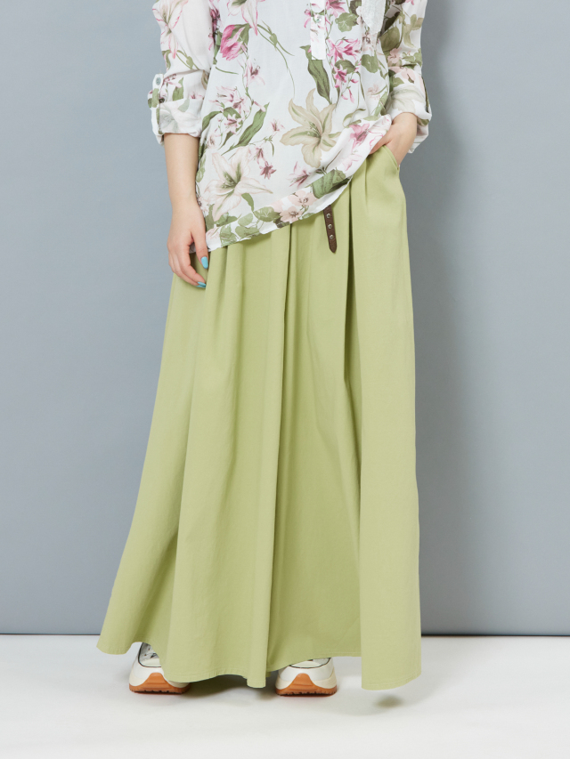 ベルト付きコットンワイドパンツ