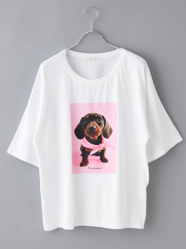 ドッグフォトプリント半袖Tシャツ(ダックス)