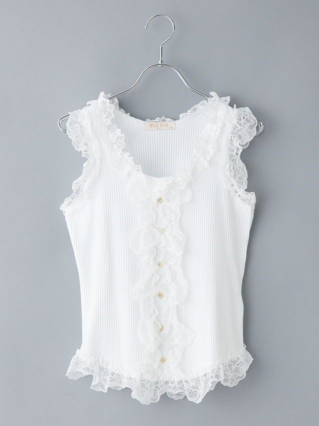 フリルレース付きリブタンク