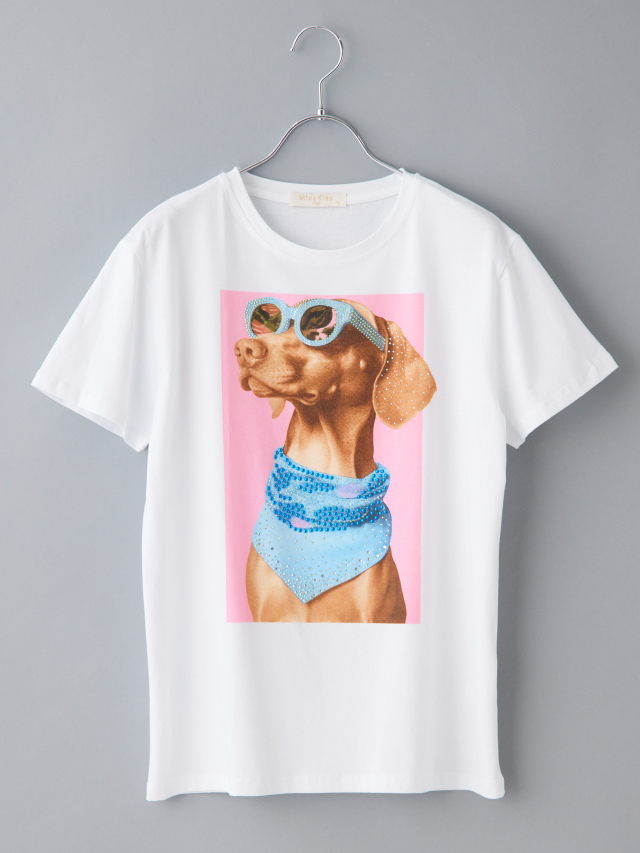 ビジューサングラスドッグTシャツ