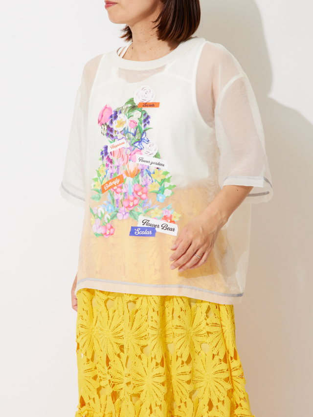 tシャツ 152662：クマシルエット花柄シアープルオーバー レディース 152662：クマシルエット花柄シアープルオーバー（Tシャツ