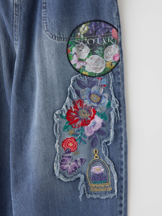 刺繍アップリケ付きワイドデニム la primavera online store