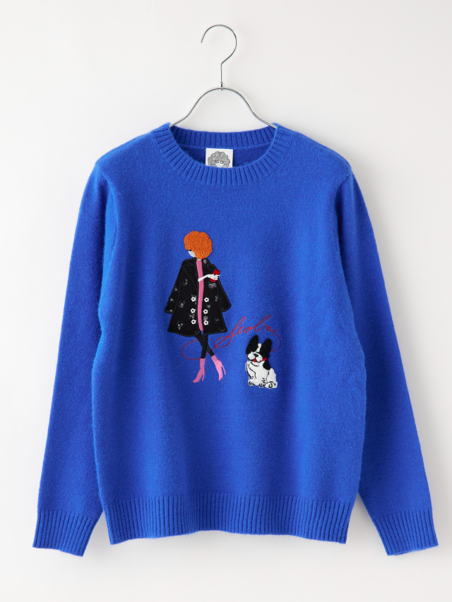 GIRLアップリケクルーネックニット