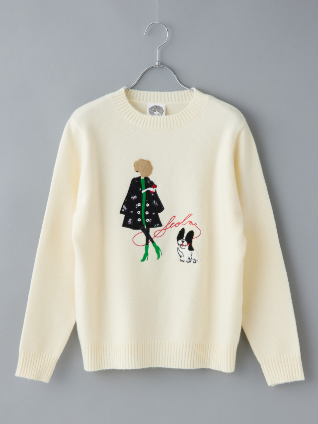 GIRLアップリケクルーネックニット