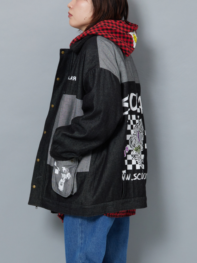 ARMILLARY ボア　ジップアップ　ジャケット　F デニム　ブラック　切替 ap14070011-b.jpg?v=1762051781&