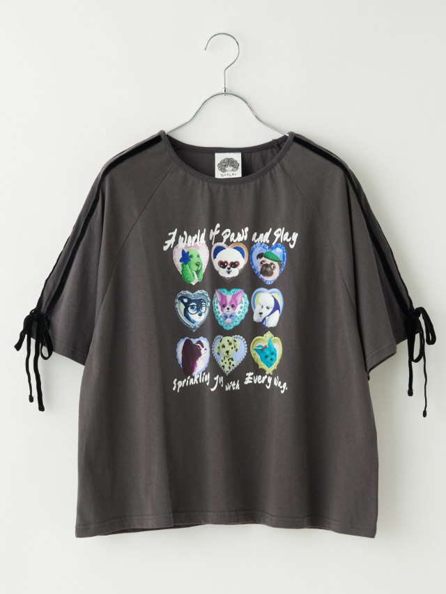 ベロアラインDOGプリントTシャツ