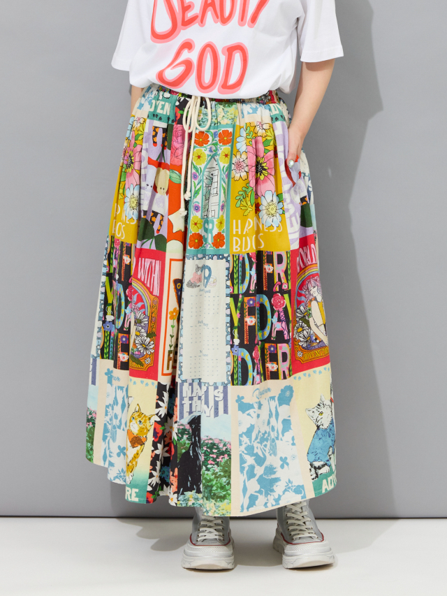POPアートコラージュギャザースカート