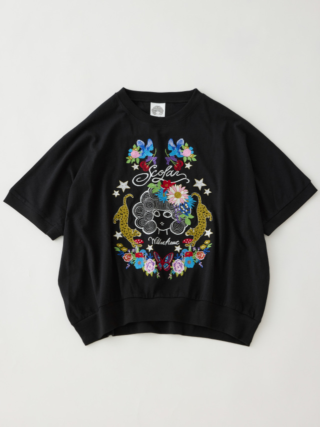 フラワーガール刺繍半袖プルオーバー