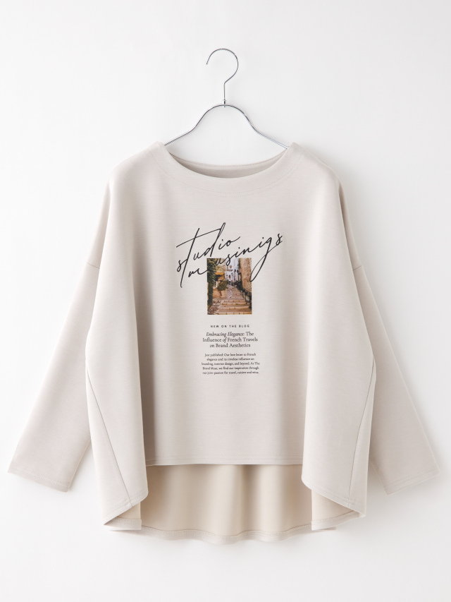 フォトプリント裾ラウンドプルオーバー