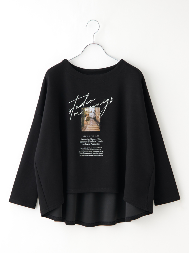 フォトプリント裾ラウンドプルオーバー