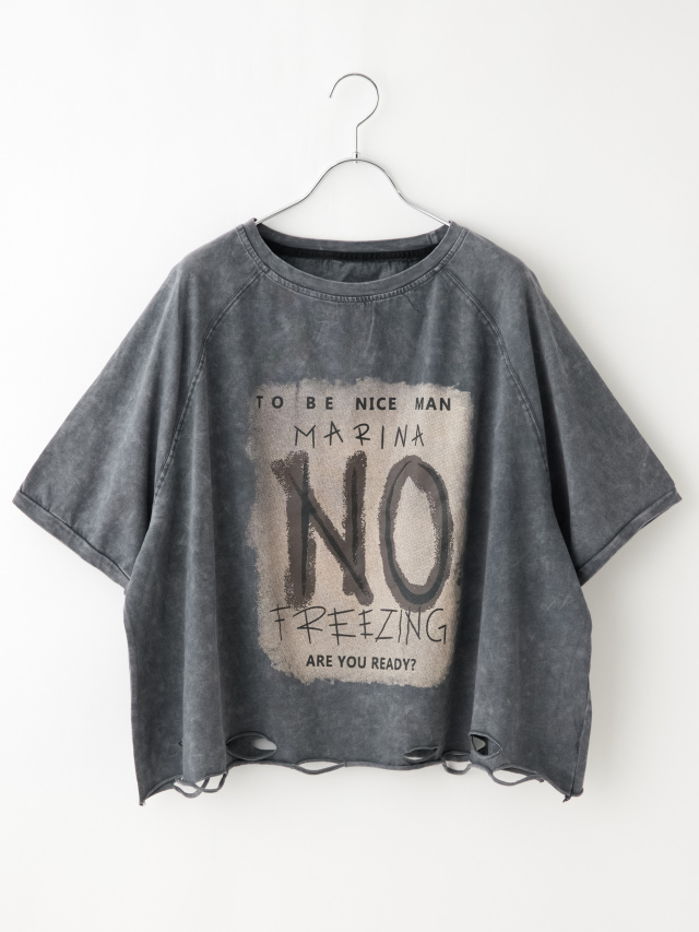 スクエアロゴダメージ加工Tシャツ