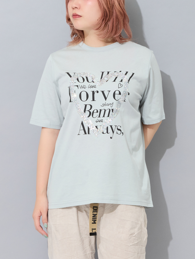 ハートスパンコールメッセージロゴTシャツ