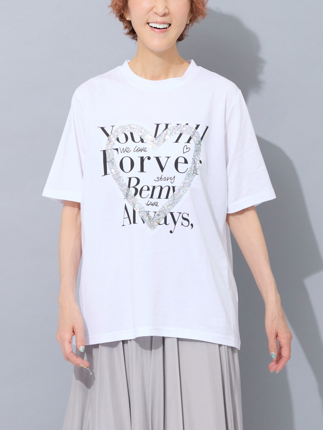 ハートスパンコールメッセージロゴTシャツ