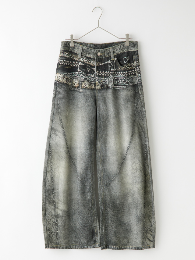 ウエストプリントヴィンテージ風ワイドパンツ