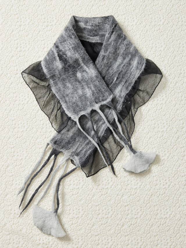 フェルトフラワーウールストール