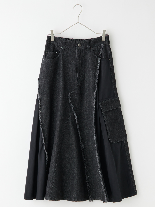 異素材コンビデニムフリンジスカート