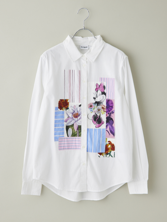 ふんわり　ラミーシャツ　可愛いお花のパッチワーク ミニーマウスパッチワークシャツ la primavera online store