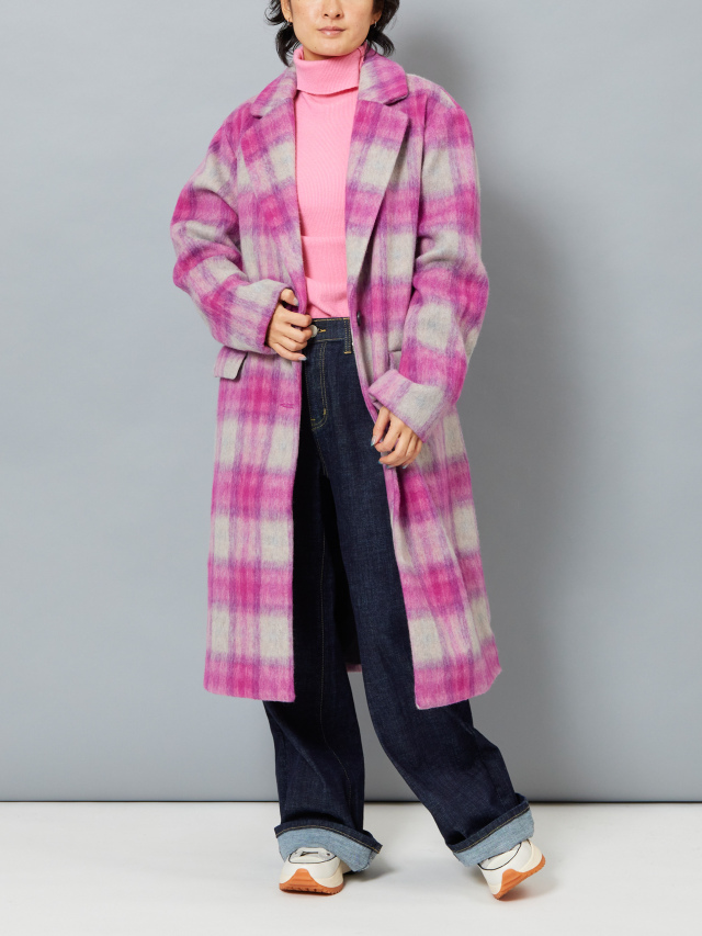 タータンチェックロングチェスターコート la primavera online store