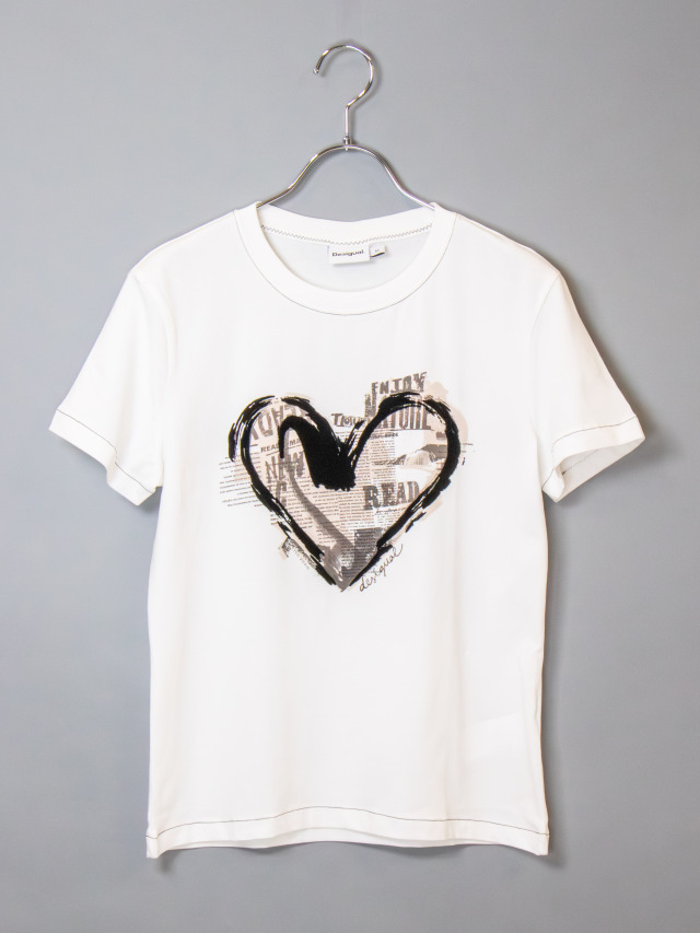 ハートモチーフ Tシャツ ハートモチーフプリントTシャツ(M ホワイト): トップス｜Right