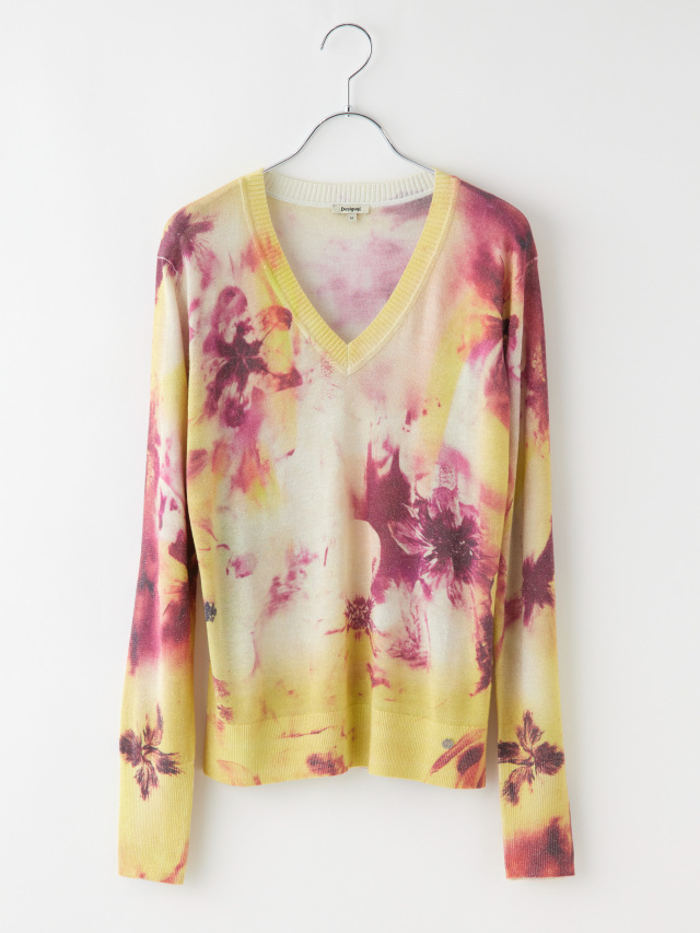 水彩フラワーラメニット