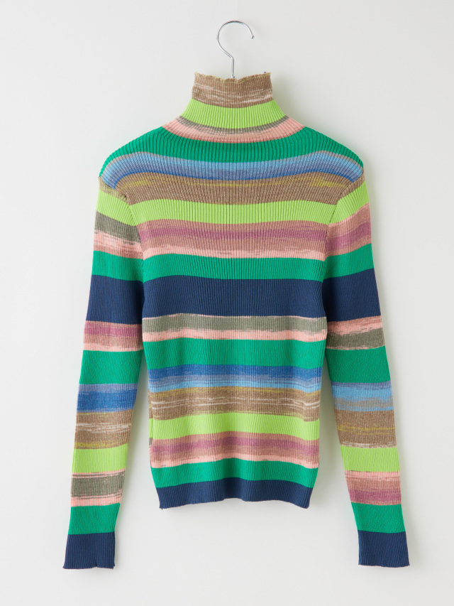 マルチボーダーリブハイネックニット la primavera online store