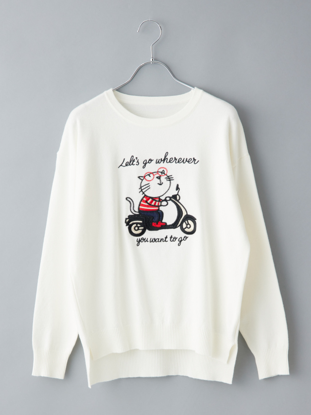 CAT刺繍ニットプルオーバー