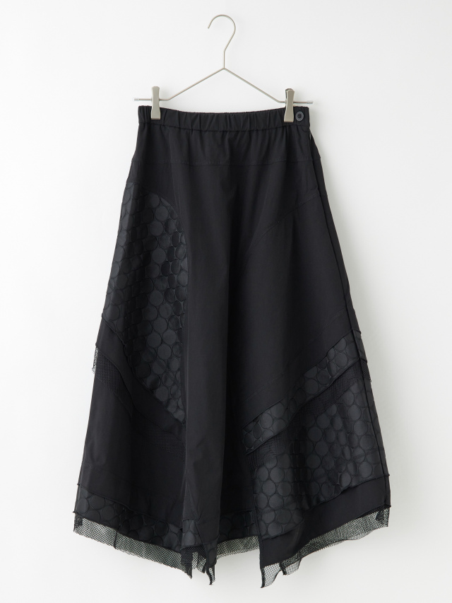 ドット×メッシュ異素材コンビ変形スカート