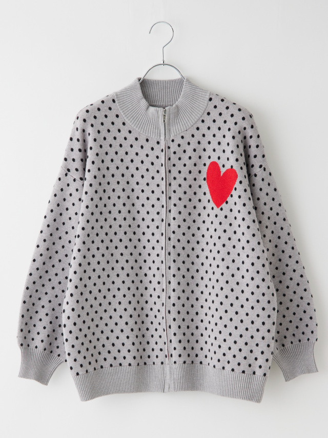 ポイントハートジップアップドットニット la primavera online store