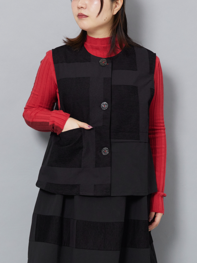異素材ブロックコーデュロイベスト