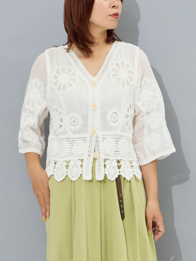 コットン刺繍Vネックカーディガン la primavera online store