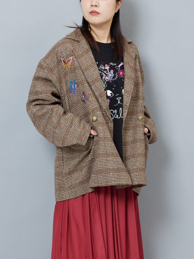 フラワー刺繍入り千鳥格子ビッグジャケット la primavera online store
