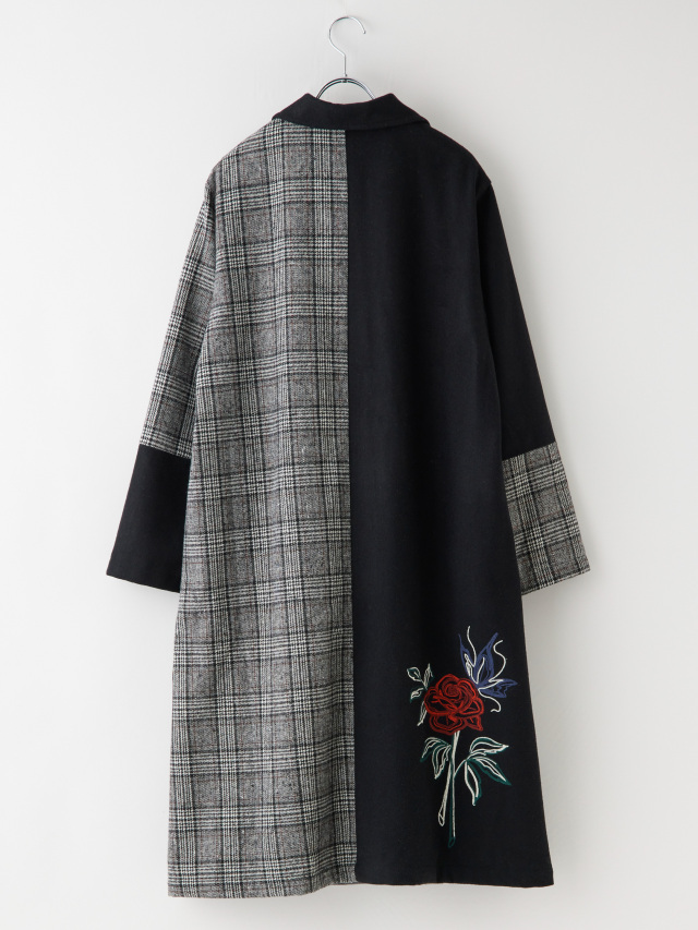 レースポケットグレンチェック異素材コンビコート la primavera online