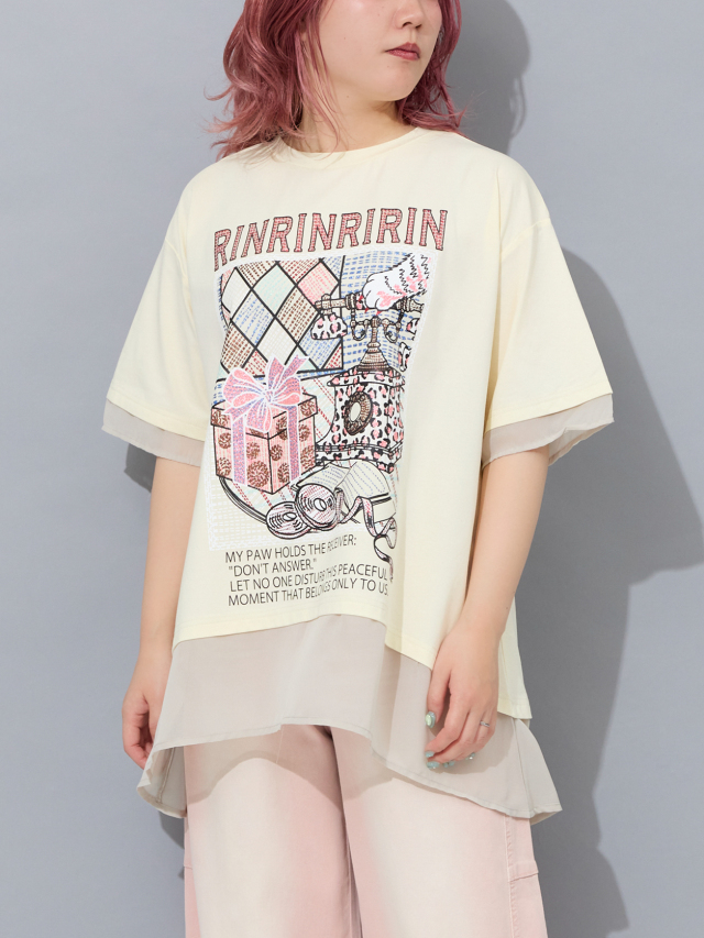 ヘムシアーラメプリントフレアTシャツ