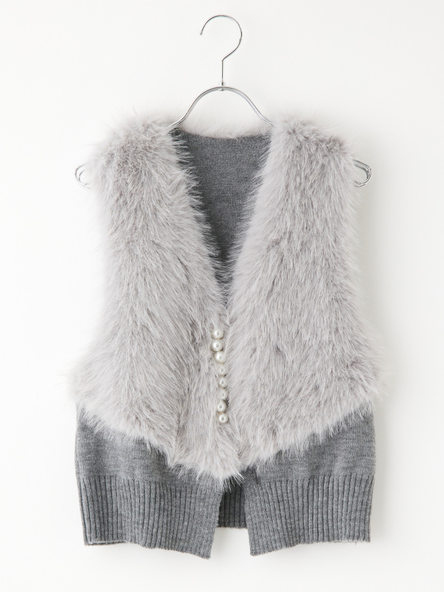 パール付きショートファーベスト la primavera online store