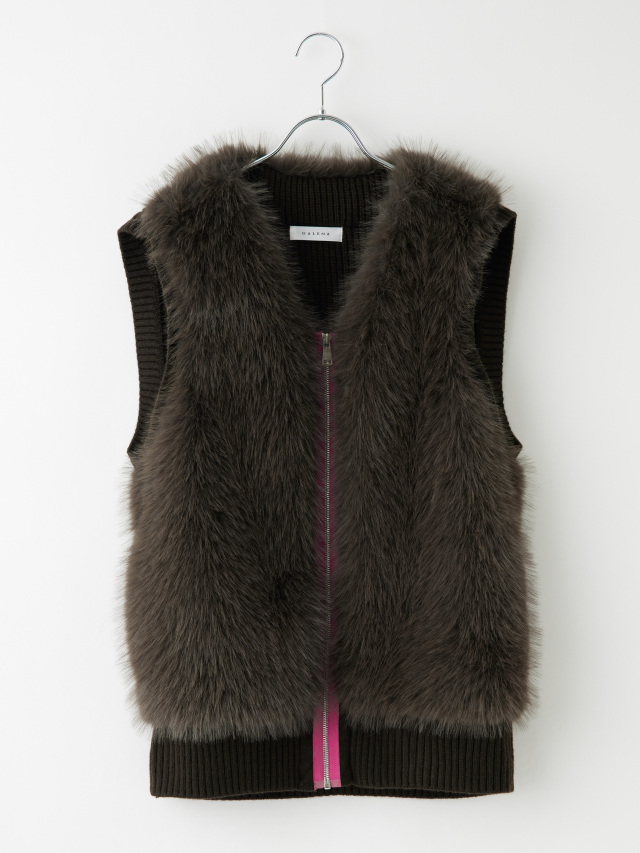 【no.】ファーベスト セール】ノーカラーミドル丈ボリュームフェイクファーベスト（ベスト