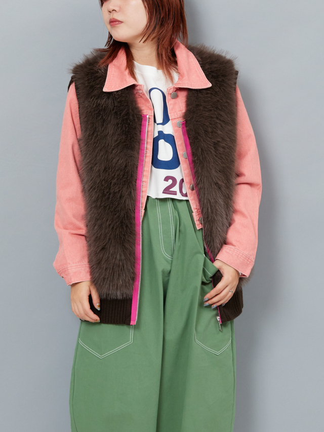 カラージップニットコンビファーベスト la primavera online store