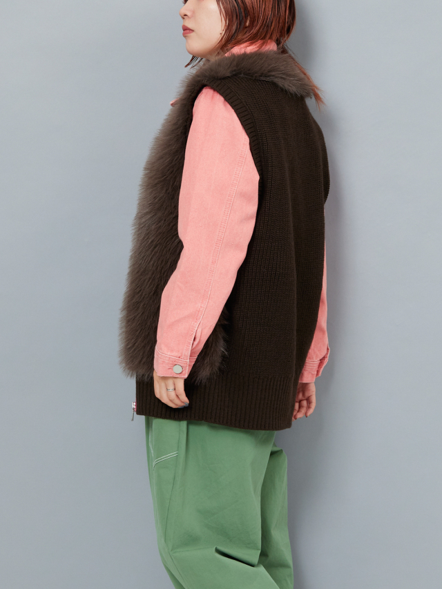 カラージップニットコンビファーベスト la primavera online store