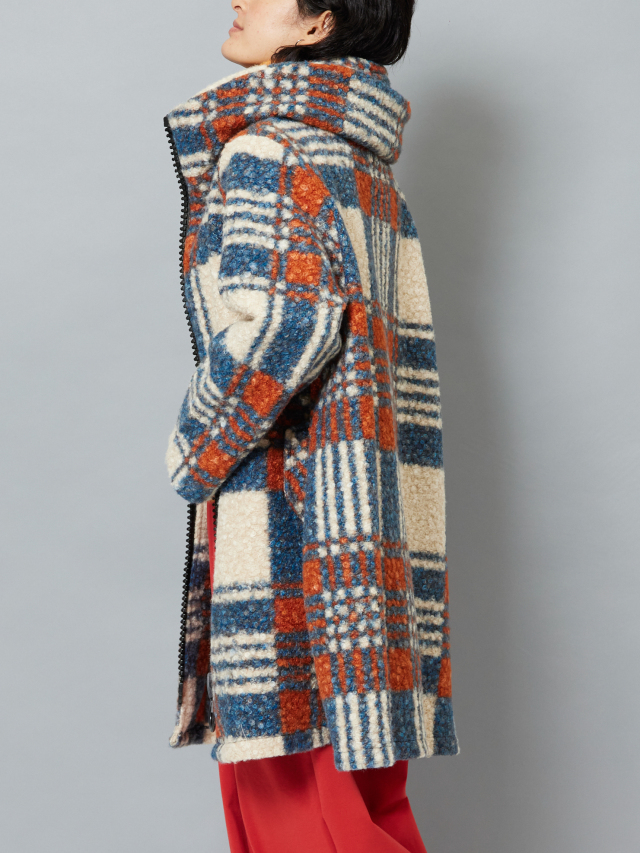 チェック柄ビッグジップスタンドカラーコート la primavera online store