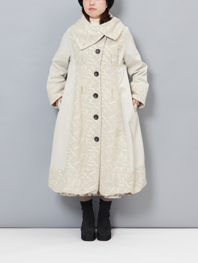 異素材コンビビッグカラーロングコート la primavera online store