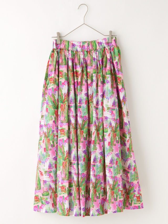 水彩フラワーギャザーフレアスカート