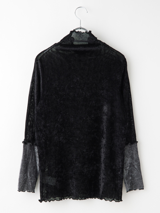 袖バイカラーシアーベロアモックネックトップス la primavera